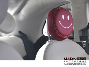 FIAT 500 Headrest Cover Set - Black Italy - Front - Red - White Happy Face Design